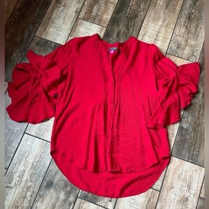 Vince Camuto Red Ruffle Sleeve Top